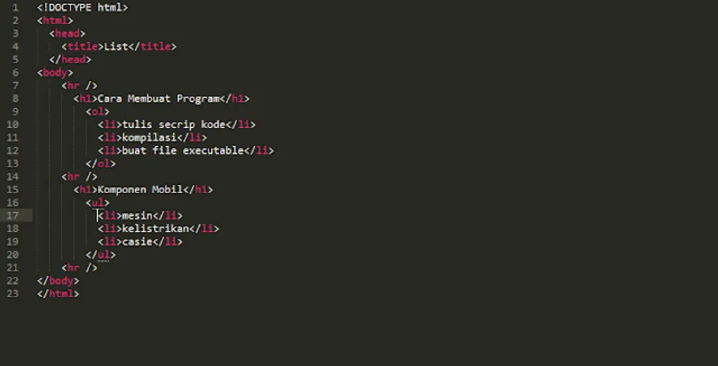 Membuat Daftar List Pada HTML: Lengkap Dengan Penjelasannya